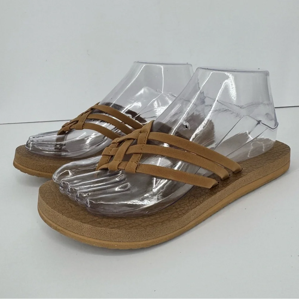 Sanuk Women Tobacco Brown Tan Beige Yoga Sandy Sandals Comfort Casual Everyday 6 - Picture 1 of 9